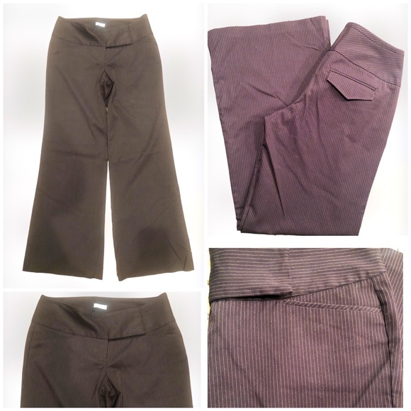 STUDIO Y Brown Pinstripe Professional Dress Wide Leg Pant, Flat Front & Pockets - Picture 2 of 6